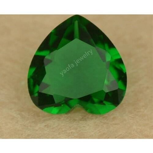 Sale 3x3~15x15mm 5A Dark Green Color Emeral-d Glass Stone Heart Shape brilliant Cut Loose Glass Beads Synthetic Gems For Jewelry