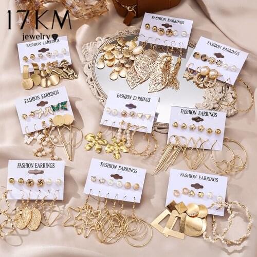 17KM Trendy Gold Metal Earrings For Women Geometric Tassel Set of Earrings Fashion Dangle Drop Earrings Gift 2021 Female Jewelry