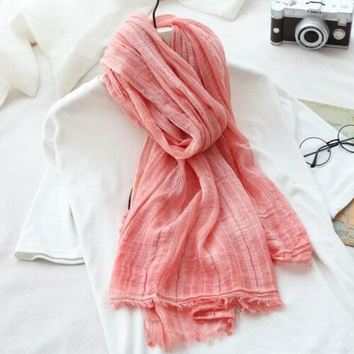 2018 thin cotton and linen scarf female long linen scarf spring and autumn solid color spring and summer monochrome scarf