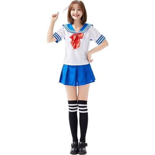 School Season Clothing Blue and White Short JK Cute Student Sailor Clothing Class Uniforms School Uniforms Daily Travel Clothing