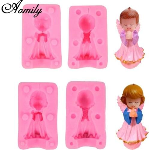 Aomily 3D Angel Shaped Cake Silicone Mold Embossed Fondant Molds Chocolate Candy Biscuits Moulds for Wedding Cake Decorating