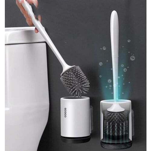 Silicone Toilet Brush Soft Bristle Wall mounted Bathroom Toilet Brush Holder Set Clean Tool Durable ThermoPlastic Rubber TPR kit
