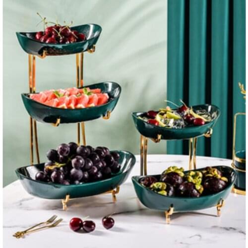 Nordic Light Luxury Practical Living Room Double Layer Ceramic Fruit Tray Household Creative Candies Ornament Box Emerald