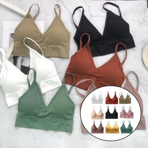 Ladies Girls V Neck Sports Bra Seamless Wirefree Comfort Bra Push Up Cotton Tank Tops Bra Strappy Vest Corset Vest Fitness Yoga