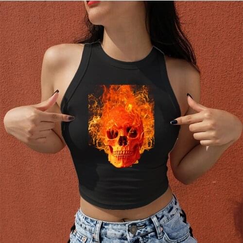 Flame Fire Skull Iron on Heat Transfer Patches Printing Washable Patch Stickers for Clothes DIY Appliques Badge Wholesale 2018