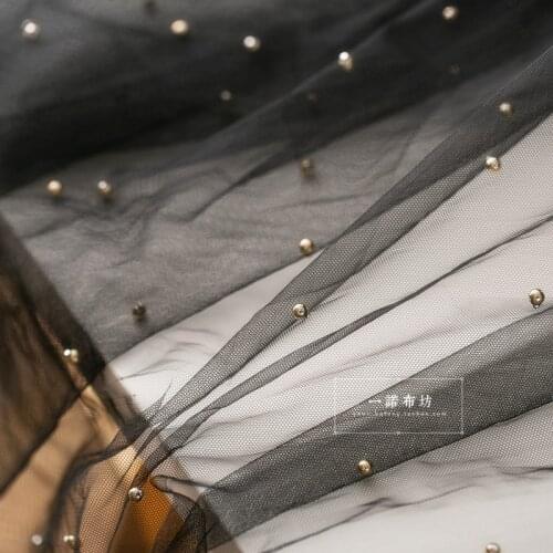 High-grade mesh fabric black beaded lace fabric wedding dress soft gauze diy skirt decorative fabric 100*160cm