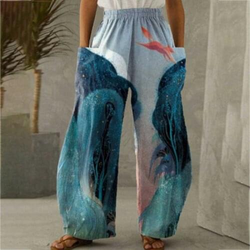 2021 Summer Women Flower Printed Harem Pants Elastic Waist Trousers Loose Casual Turnip Bohemian Pantalon Oversized Bloomers