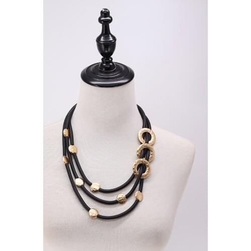 Fashion Women Gold Black Silicone Rubber Layered Big Chunky Statement Boho Necklace Collar Mujer Colar Feminino Ketting Jewelry