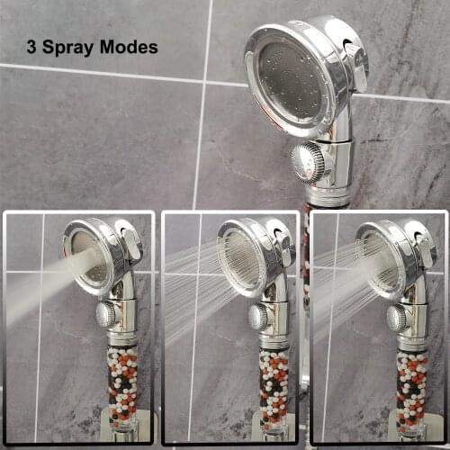 Zloog High Pressure Shower Head Water Saving Pressurized 3 Modes Adjustable Mineral Beads Shower Head Bathroom Accessories