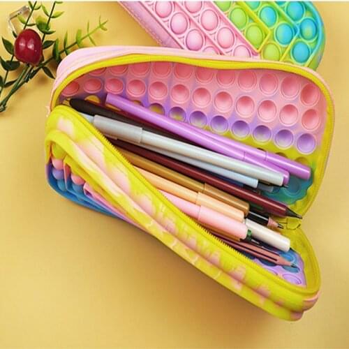 1Pcs Fidget Toy Squeeze Bubble Stationery Box Student Girls Boys Large-capacity Stationery Storage Silicone Pencil Case