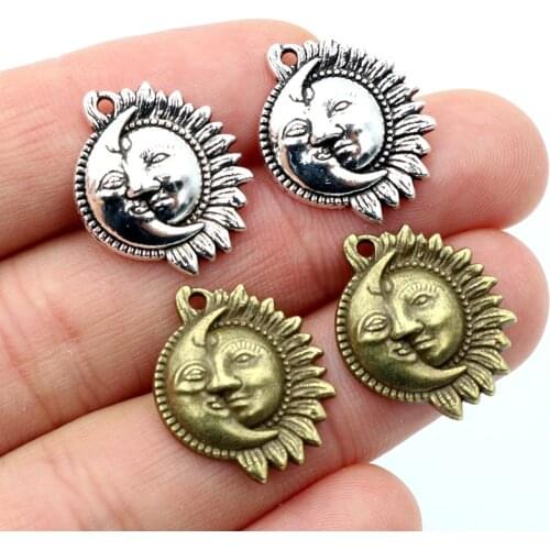 20pcs 16x20mm Antique Silver Plated Bronze Moon Sun Flower Handmade Charms Pendant DIY Jewelry Findings for bracelet necklace