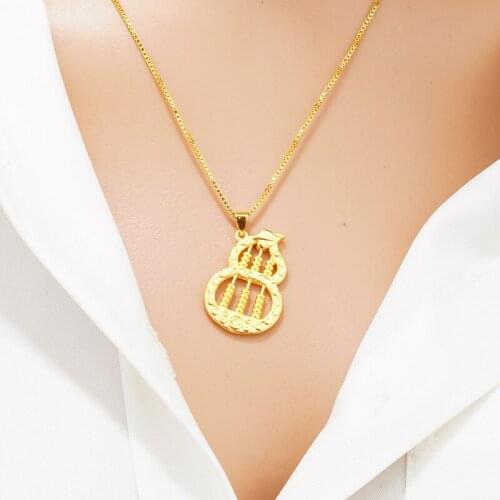 2020 New Fashion Ladies Chic 24K Gold 45cm Chain Gourd Shape Pendant Necklaces for Women Bohemian Gold Necklaces Collier Femme