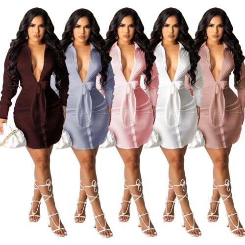 2021 Solid Deep V-neck Full Sleeve Formal Elegant Mini Dresses Sexy Club Birthday Dress Women Elegant Fashion Female Dress