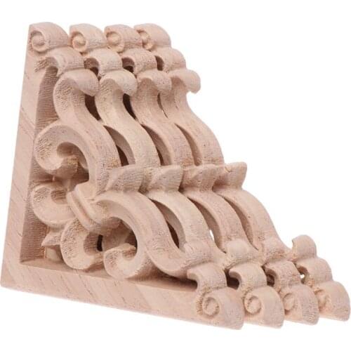 4pcs/set Wood Carved Corner Onlay Applique Unpainted Frame Cupboard Cabinet Decal For Home Furniture Decor 6x6cm