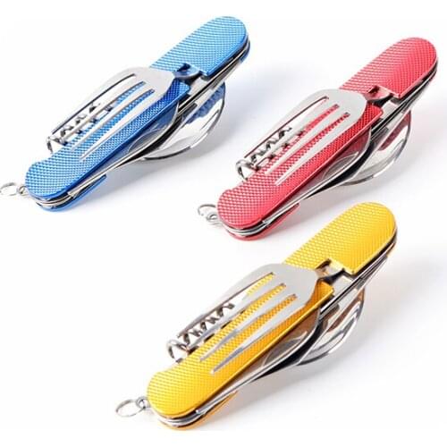 6 in 1 Folding Portable Stainless Steel Camping Picnic Cutlery Knife Fork Spoon Flatware Tableware Travel Kits