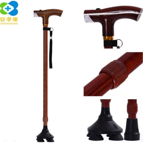 ANXIAOKANG Safe Reliable Old Man Crutches High-grade Light Wood Grain T Walking Stick Four-legged Cane Non-slip Elderly Supplies