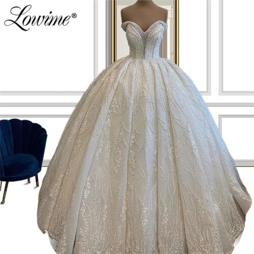 Beaded Customized Dubai Wedding Dresses 2020 Couture Heavy Beading Bride Dresses Vestido De Noiva Ball Gown Bridal Gowns