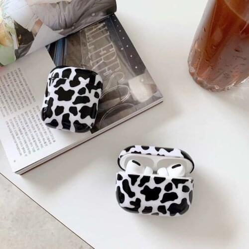 For Airpods Pro Case Cute Cow Print Dairy Cattle Glossy PC Hard Cover for Airpods Air Pods 2 Bluetooth Earphone Protection Cases