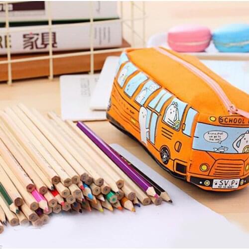 Pencil Case Student Stationery Small Animal Bus Mens and Womens Canvas Stationery Box DU55