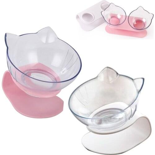 Cat Double Bowls Transparent Dog Pet Non-slip Raised Stand Single Water Feeder Puppy Elevated Feeding Food Dish Kitten Supplies