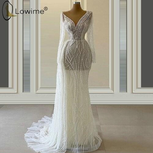 Elegant Mermaid Long Sleeve Evening Dresses Illusion O Neck Sexy See Through Bridal Gowns