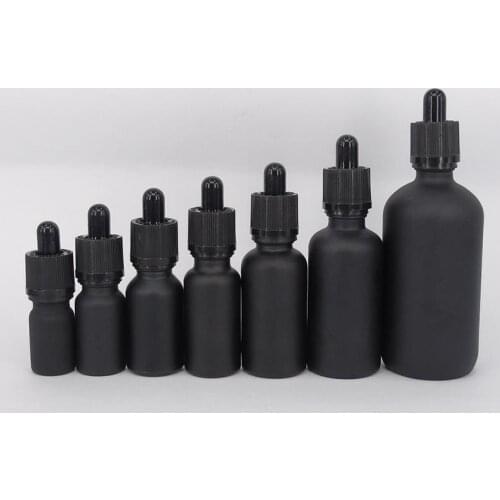 6pcs 100ml 50ml 30ml 20ml 15ml 10ml 5ml Matt black glass essential oil dropper bottle essential drop vials Cosmetic Containers