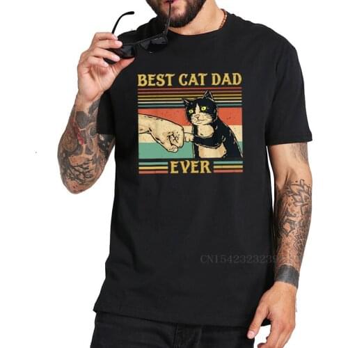 Best Cat Dad Ever Paw Fist Bump Fit T-Shirts Vintage Retro Gift Men Premium T Shirt 100% Cotton Tops