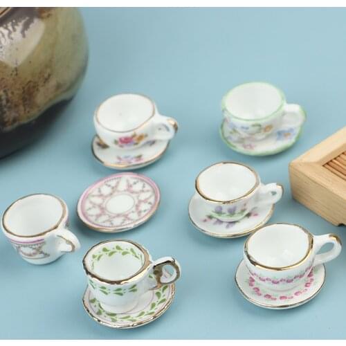 Hot sale 1Set 1:12 Dollhouse Miniature Ceramic Coffee Cup For Doll Kitchen Tableware Decors