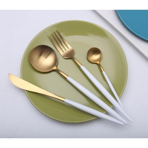 Hot Sale 4 Pcs/set White Gold european knife Dinnerware 304 Stainless Steel Western Cutlery Set Kitchen Food Tableware Dinner