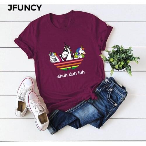 JFUNCY Letter Print T-shirts for Women S-5XL Kawaii Harajuku Female Shirts Top Clothes Womens Cotton T-shirt Camiseta Mujer