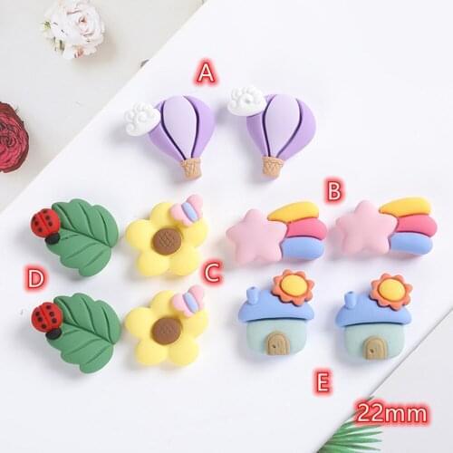 Cabochons Leaf with Beetle Flowers Stars 20pcs Flatback Resin Cabochon Hot air Balloon Sun House Flatbacks Button for Scrapbook