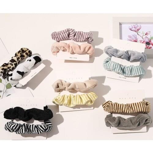 2 Pieces Scrunchies Sets Women Stripe Leopard Girls' Hair Ties Christmas Gifts Velvet Scrunchy Kawaii accessories