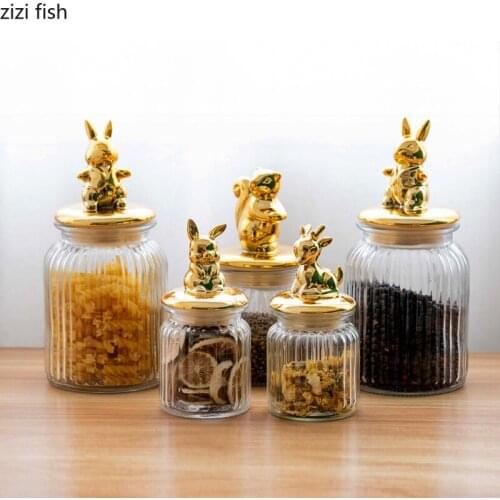 Creative Electroplating Golden Animal Glass Storage Jar Candy Tea Canister Container Household Storage Bottle Home Decoration