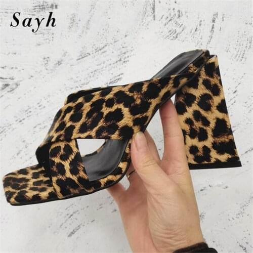 Summer Size Plus Women Sexy Sandals Leopard High Heels Mules Pumps Shoes Strange High Heels Shoes Sexy Shoes