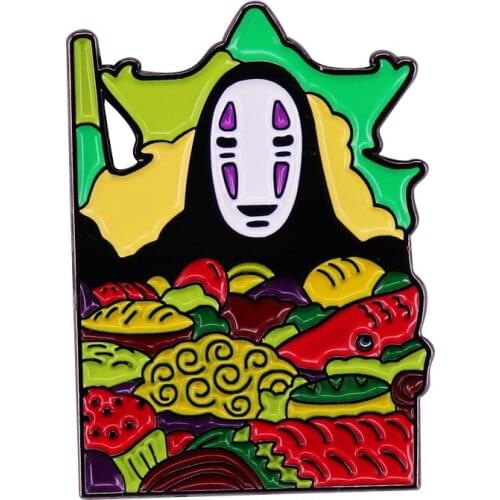 Animation Movie Spirited Away No Face Man Eat Food Cute Cartoon Metal Enamel Clothes Coat Lapel Backpack Bag Badge Brooch Pin