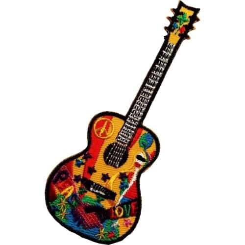 Peace Guitar Music Patches Embroidery Hippie Rock and Roll Badge Emblem Design Custom Iron on Clothing for Biker Jacket Hoodies