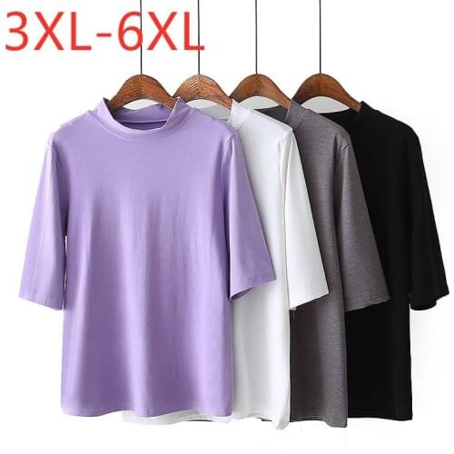 New 2021 Ladies Spring Autumn Plus Size Basic Tops For Women Large Half Sleeve Elastic Purple Turtleneck T-shirt 3XL 4XL 5XL 6XL
