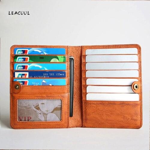 LEACOOL Business Passport Covers Holder Multi-Function ID Bank Card Women Men Genuine Leather Wallet Case Travel Accessories