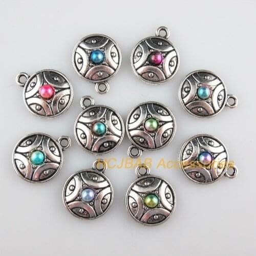10 New Flower Charms Mixed Acrylic Round Pendants Tibetan Silver Tone 16x20mm