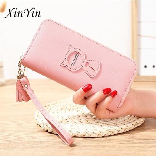 Simple cute cat wallet women purses tassel fashion coin purse phone women handbags new card holders zipper
