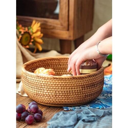 Rattan Fruit Basket Household Kitchen Supplies Storage Basket Round Fruit Plate Rectangular Tea Tray Storage Box