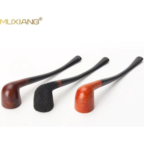 RU-MUXIANG 3 Colour Long Stem Briar Wood Smoking Pipe Tobacco Fit for 3mm Filter Bent wooden Pipe aa0334