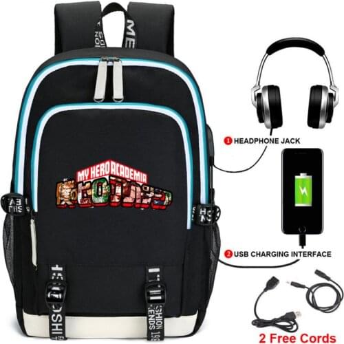 My Hero Academia Backpack USB Charging Schoolbag Students Backpack Computer Bag Boku no Hero Cosplay Rucksack Halloween Gift