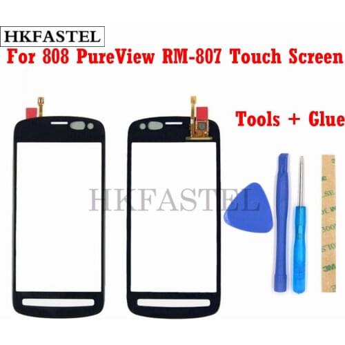 HKFASTEL High Quality Touch For Nokia 808 PureView RM-807 Touch Screen Digitizer Sensor Front Glass Lens panel + tools + Glue