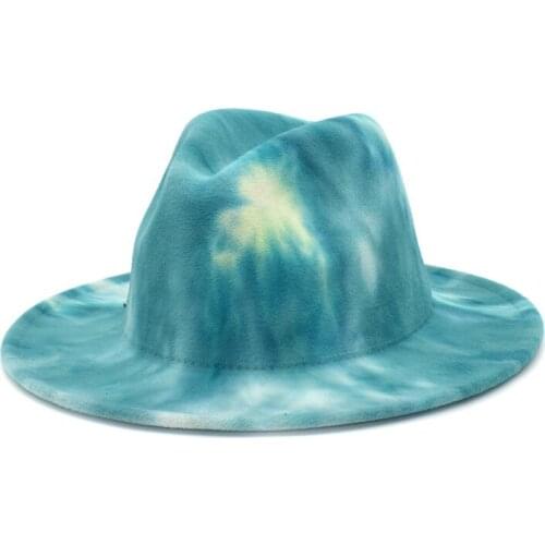 Wide brim tie-dye woolen hat new style womens elegant fedora hat mens outdoor travel hat jazz hat sun hat wedding hat