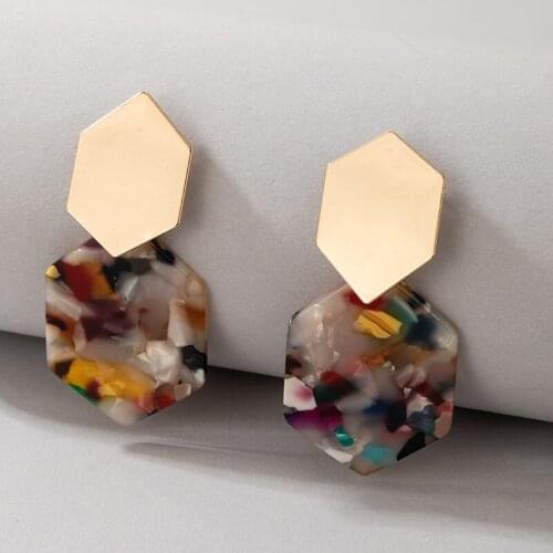 Tocona Colorful Acrylic Drop Earrings for Women New Trendy Geometry Gold Alloy Metal Resin Elegant Party Jewelry Gift 13321