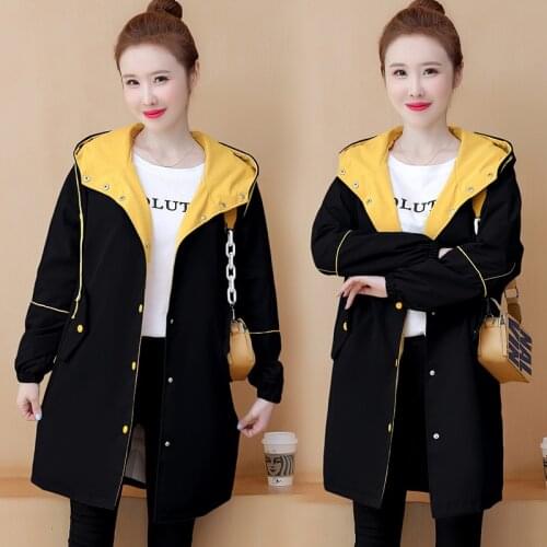 New Fashion Spring Autumn Women Hooded Trench Coat Korean Long Coat Female Trenchcoat Overcoat