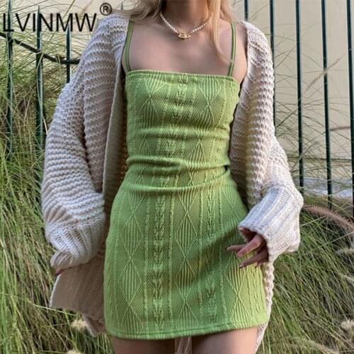 LVINMW Dresses Crochet Solid Sexy Slim Knitted Bodycon Backless Sleeveless Casual Fashion Sheath Dress Spaghetti Straps Waisted