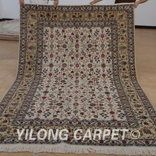 Yilong 6'x9' floor wool carpet beige thick exquisite hand knotted persian silk wool rugs (1490)