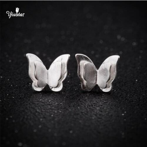 Yiustar 2018 New Butterfly Earrings Stud Earrings for Women Child Frosted simple elegant Butterfly Cartilage Ear Stud SYED217